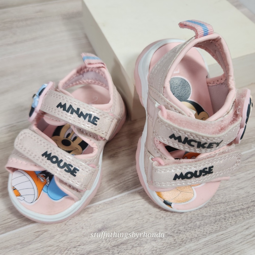 Disney Junior Minnie & Mickey Mouse Pink Sandals Toddler Size 2 Kids Shoes